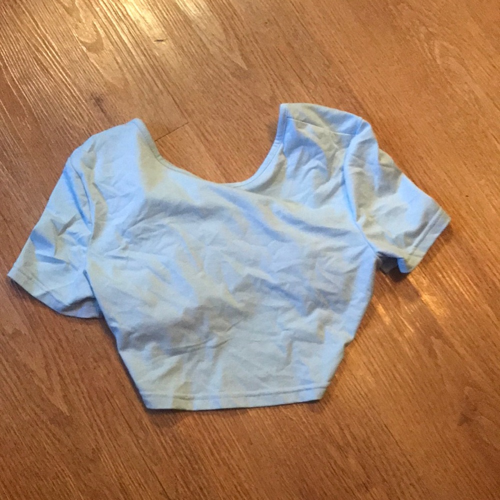 Crop light blue cross back shirt